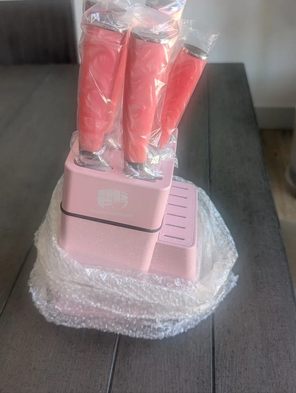Pink Knife Block Set with Pink Handles